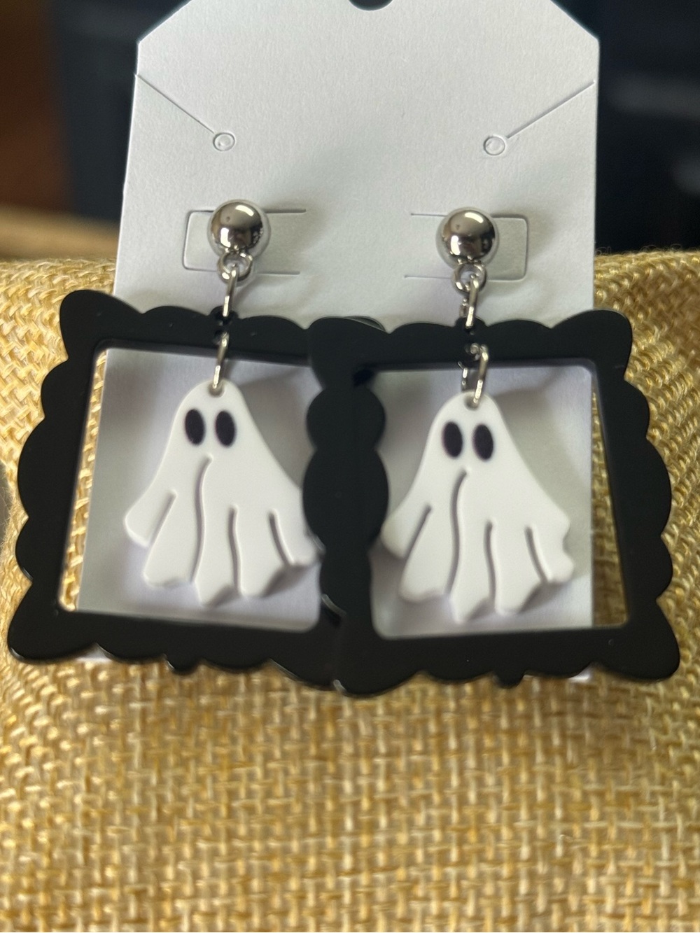Ghost Dangle Earrings Black & White - Picture 4 of 4
